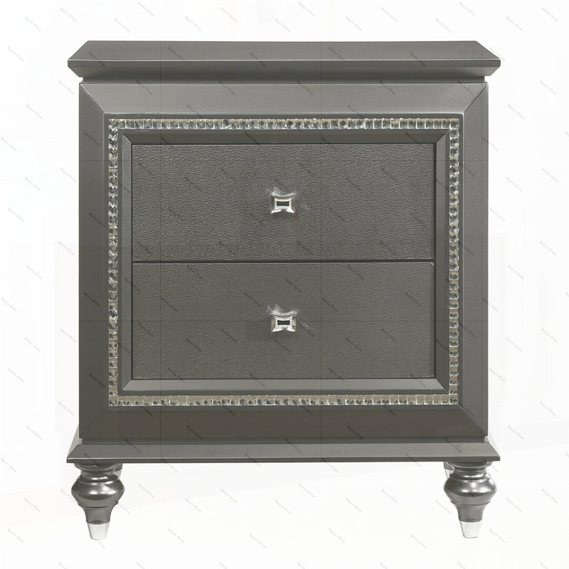 Metallic Grey Nightstand with 2 Drawers