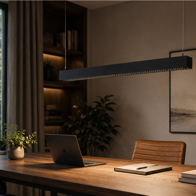 Réglette DEL linéaire en aluminium noir de 1,2 m (4 pi) avec lentille alvéolaire anti-éblouissement, température de couleur sélectionnable (3 000 K/4 000 K/5 000 K), intensité variable