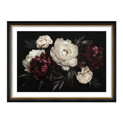 Vintage Peony Floral Elegant Framed Flower Illustrations Impressionism Framed Wall Art Decoration