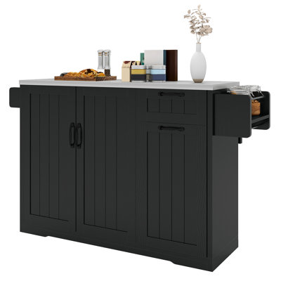 Kitchen Island With Stainless Steel Top & Drop Leaf, Mobile Cart With Storage Cabinet & Locking Casters