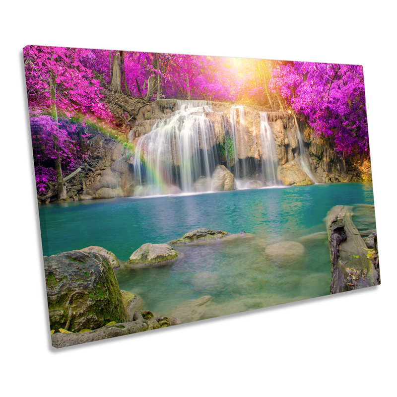 Waterfall Forest Sunset - Wrapped Canvas Art Prints, 30.5cm H x 45.7cm W x 2cm D