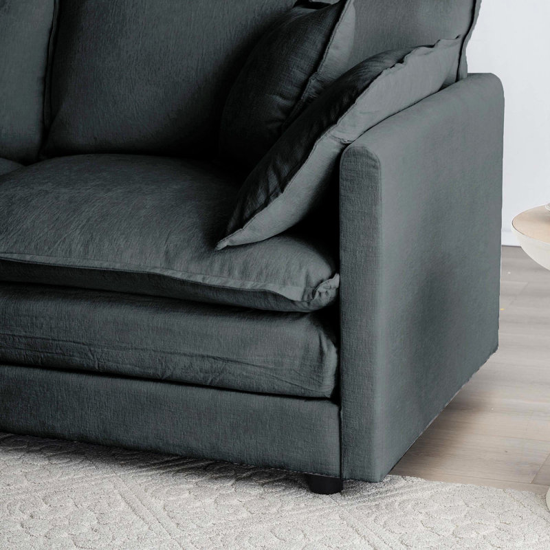 Canapé modulaire en chenille gris avec 2 places. Tissu haut, structure solide, siège confortable en forme de L gris. Revêtement respirant, structure en bois, option de détente