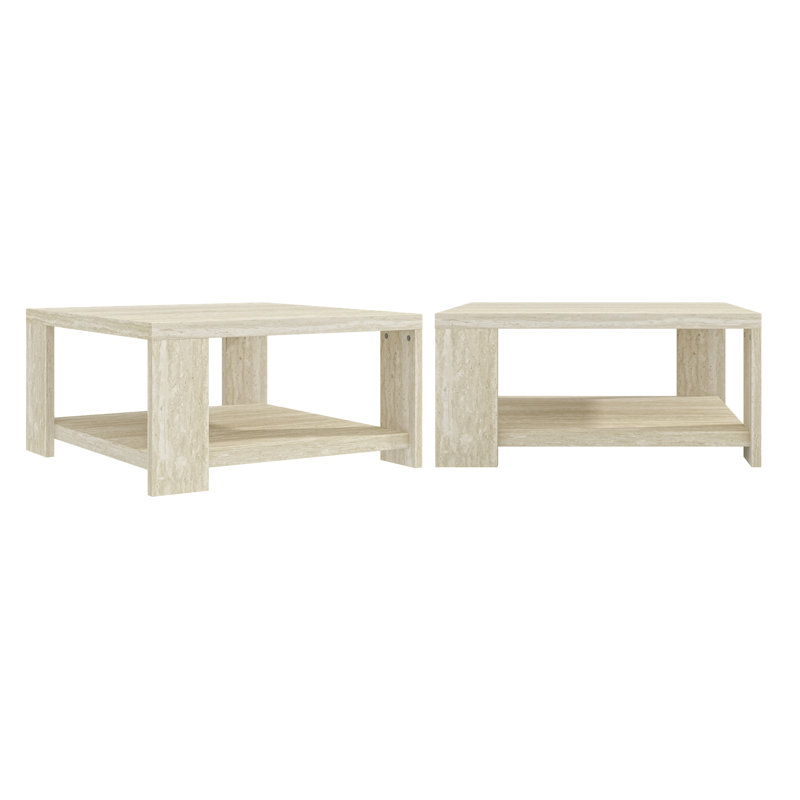 Nathanial Modern Coordinated Coffee Table Set Of 2, Travertine