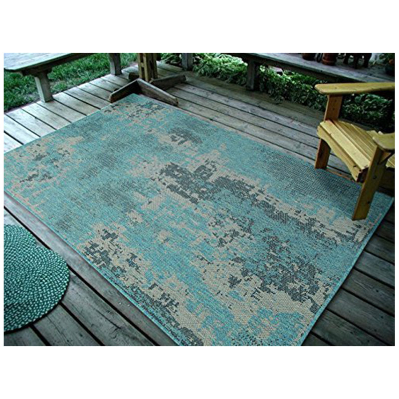 Tapis bleu/beige abstrait à tissage plat Rushford, Rectangulaire 4 pi 5 po x 7 pi