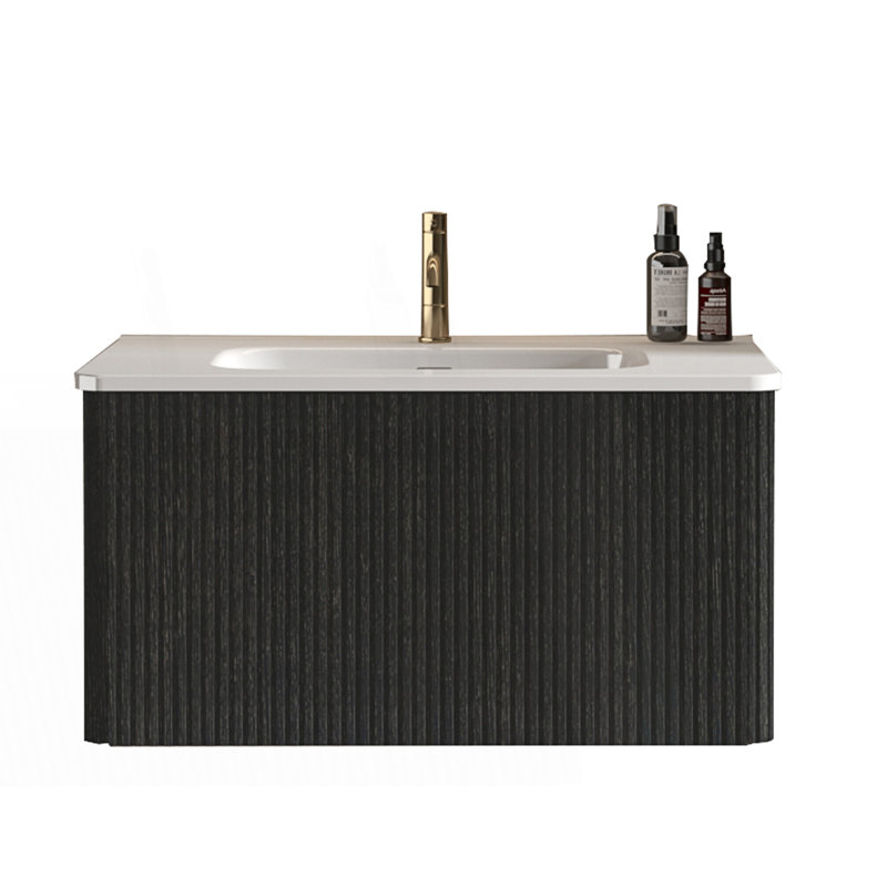 Meuble-lavabo flottant rayé avec lavabo en céramique, 30", Noir