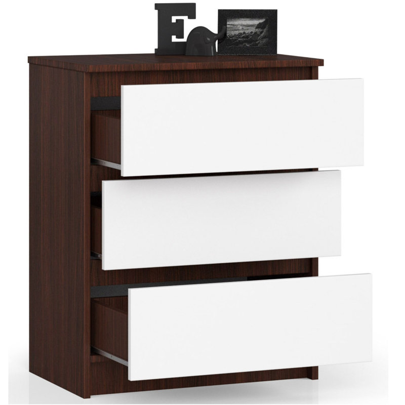 Eldrid 60cm W 3 - Drawer Chest of Drawers, Dark Brown/Sonoma Oak