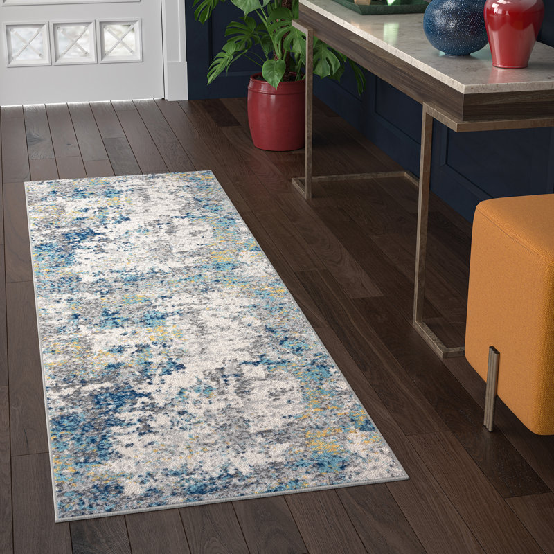 Tapis abstrait bleu / gris / ivoire Altero, Tapis de couloir : 2 pi 2 po x 7 pi 3 po
