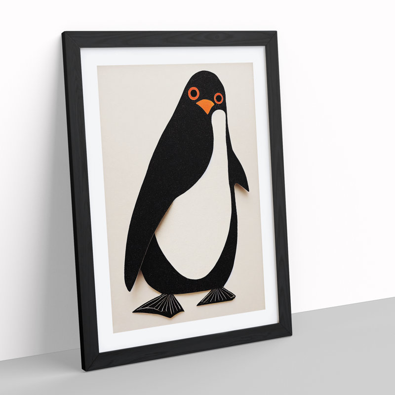 XV1022-3403X Paper Penguin No.1 - Print, 36cm H x 27cm W, Black Framed