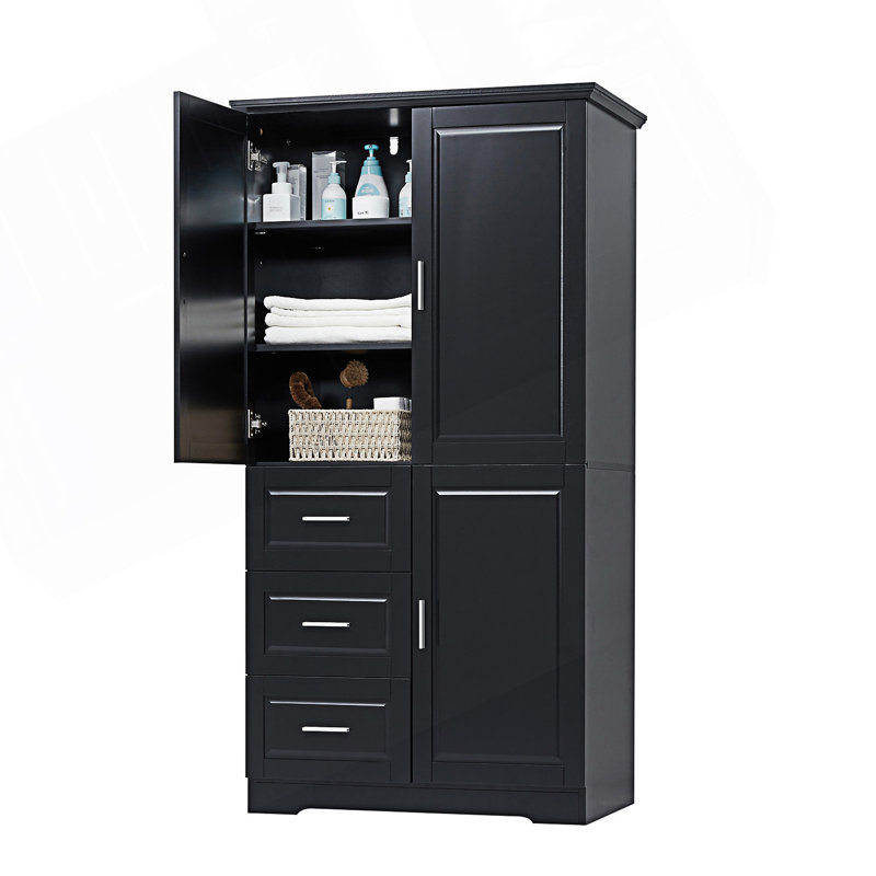 Tall And Wide Storage Cabinet With Doors, Entry Way Cabinet, Accent Cabinet With Adjustable Shelf, Black