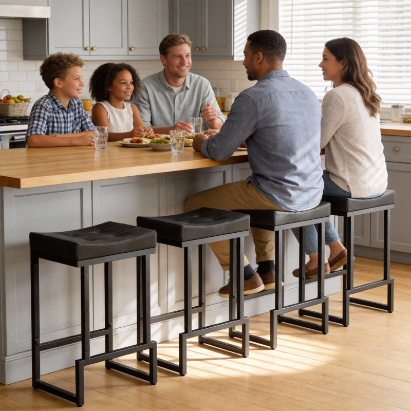Tabouret de comptoir rembourré avec structure et repose-pieds en métal, tabouret de bar à hauteur de siège sans dossier, Noir