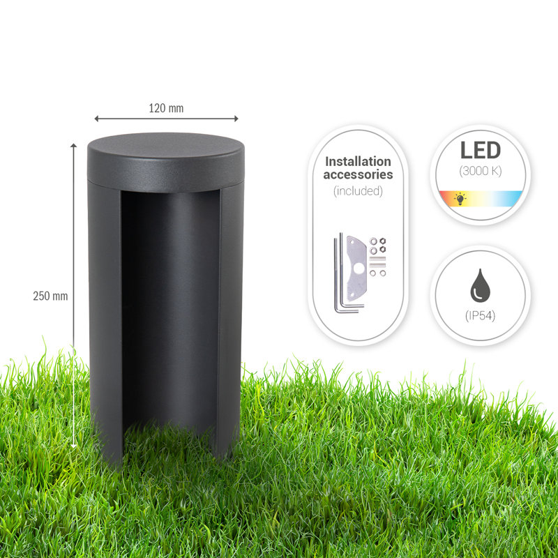 Dismukes Anthracite Integrated LED Metal Bollard Light, 25cm H x 12cm W x 12cm D