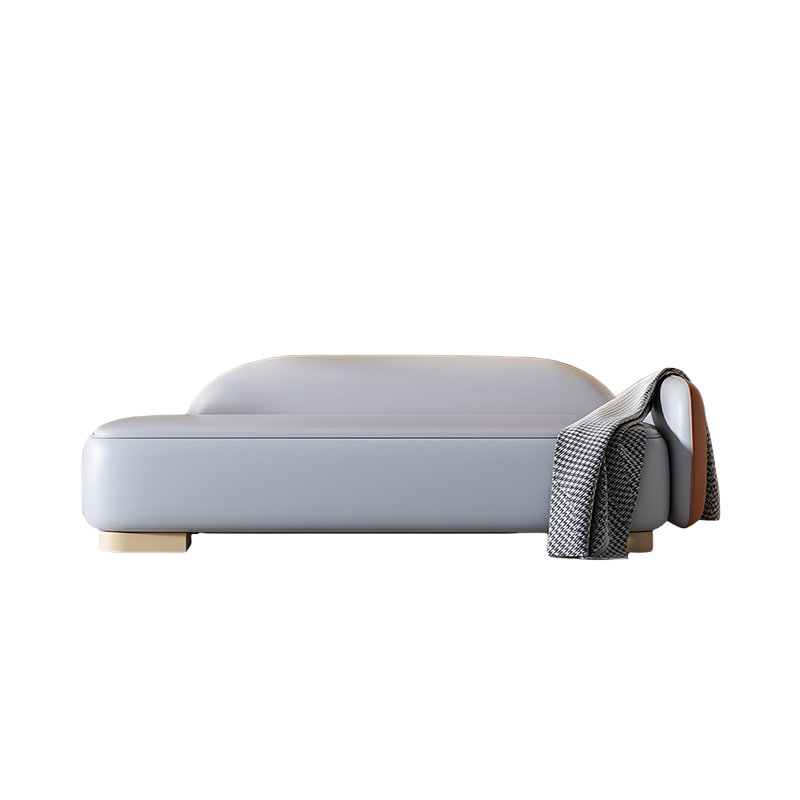 Banc rembourré en cuir Savell, Bleu clair/brun, H 21,25 po x l 70,86 po x P 21,65 po