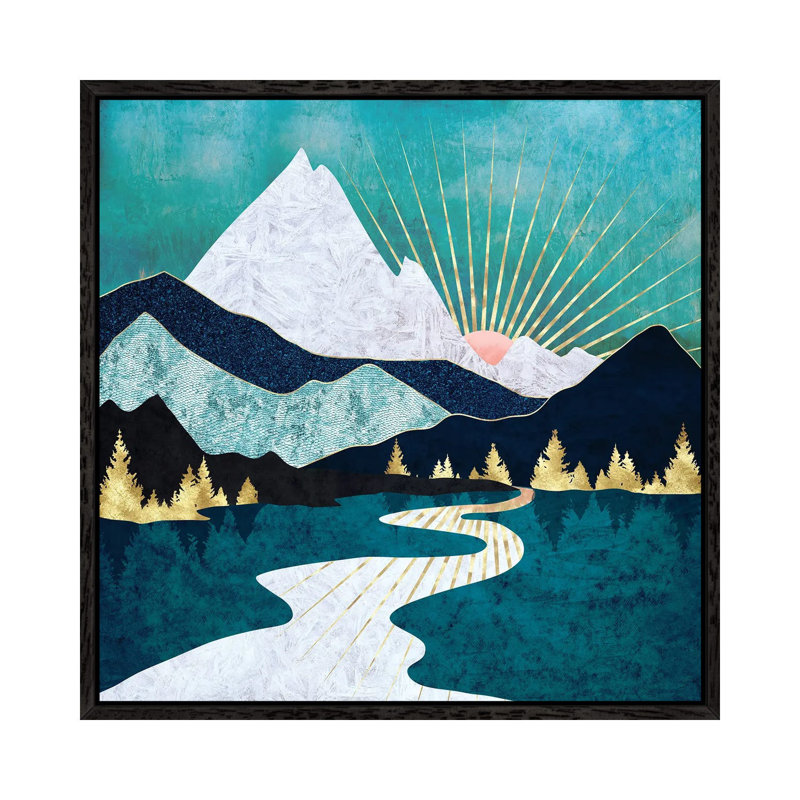 Winter River - Print on Canvas, 93.98 cm H x 93.98 cm W, Black Framed