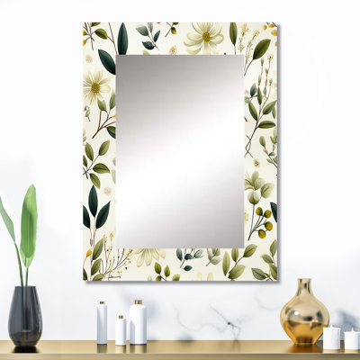 Botanical Neutrals Boho Pattern - boho  Unique Wall Mirror Decor, Floral, Nature Large Mirror, Printed Metal Art