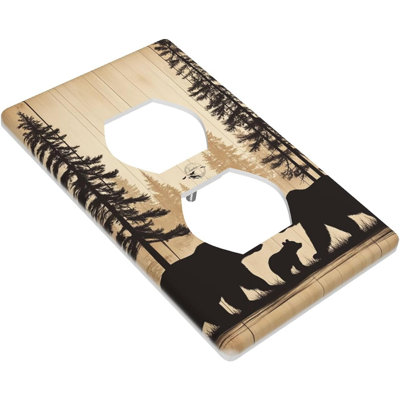 Cabin Bear Woodland Wall Plate – Rustic Brown 1-Gang Duplex Receptacle Cover, 4.5 × 2.76 Inch Decorative Outlet Faceplate For Home Or Office