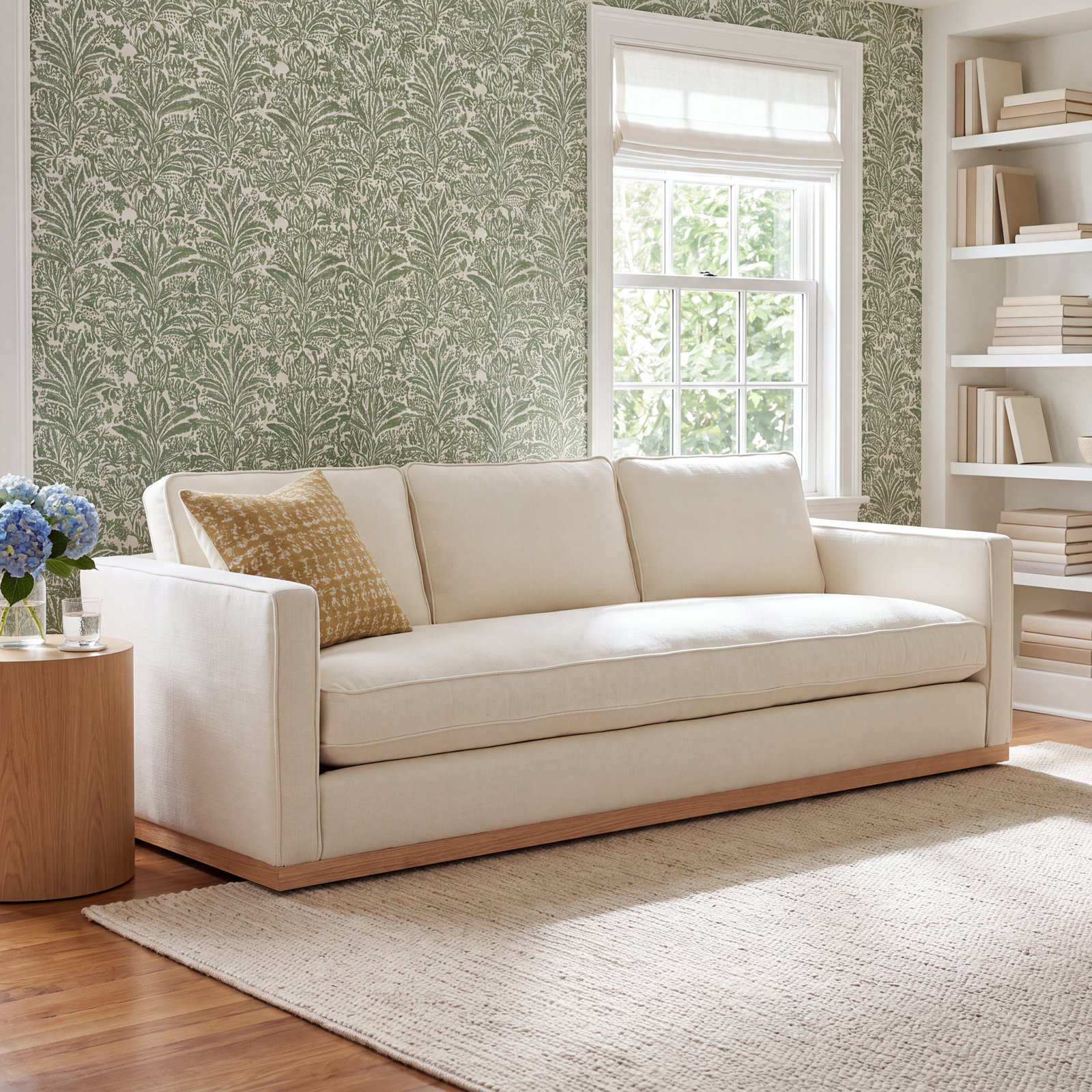 Bobbi 87'' Upholstered Sofa, Flanigan Beige Linen, Oak