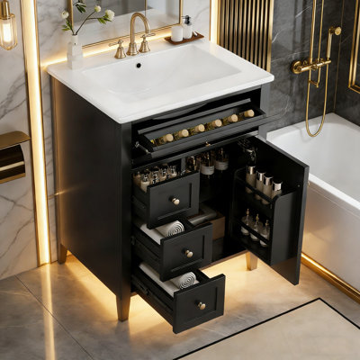 Meuble-lavabo avec lavabo, 3 tiroirs, 1 armoire et tablette réglable