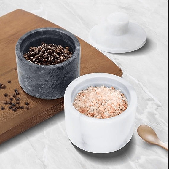Artifacts Marble Salt Cellar with Lid, Black Matte