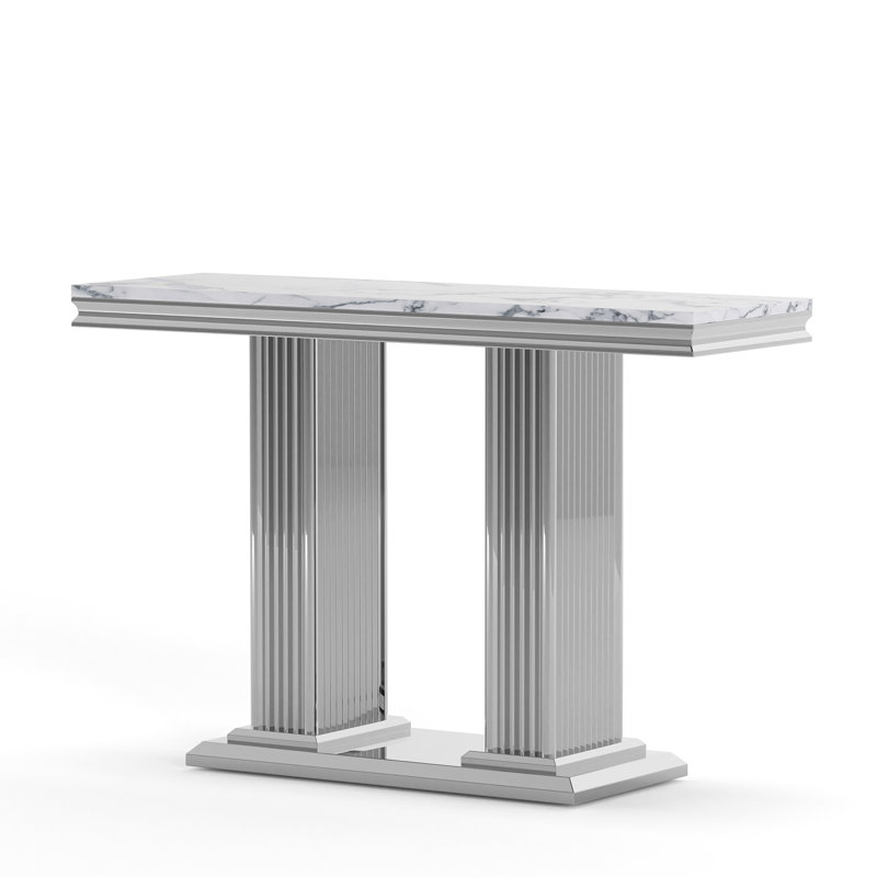 Doner 46.85'' Unfinished Console Table, White, Silver