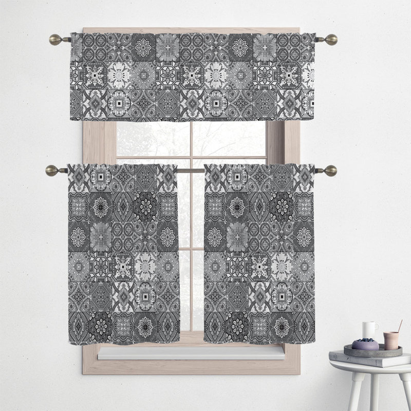 Gray Geometric Tile Design Polyester Kitchen Tier Set