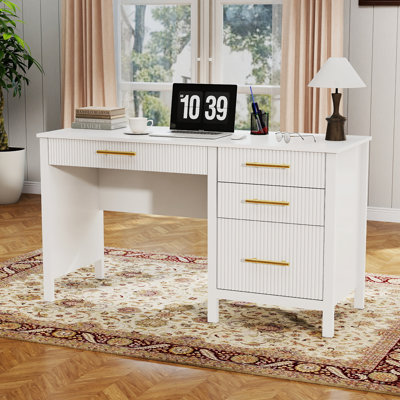 Modern Executive Desk with File Drawers, Wood Home Office Desk with Storage Drawers