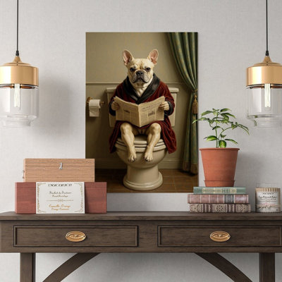 Canvas Wall Art The Gentleman’s Pause,Funny French Bulldog Bathroom Art Canvas Print-1 Vintage Poster Print Home Decor