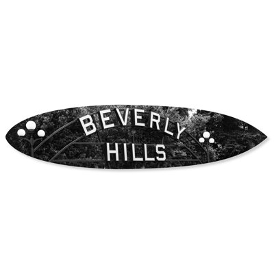 Oliver Gal Beverly Hills Sign Surfboard Glam - Die-Cut Acrylic Glass Wall Art Sculpture