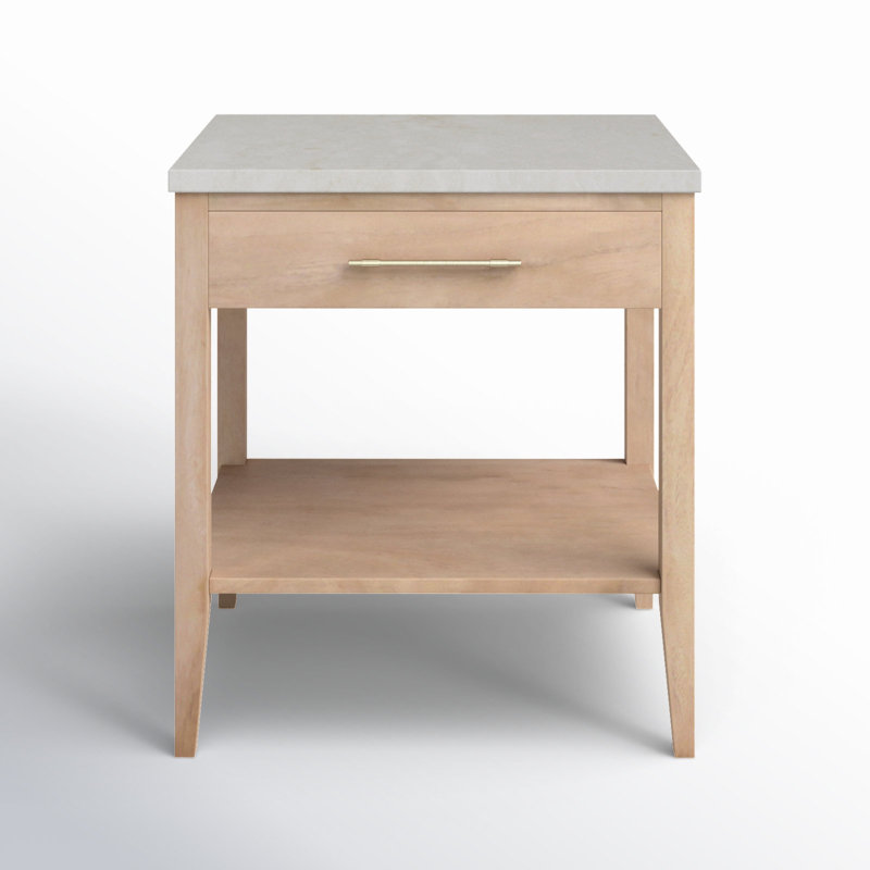 Mayfair 1 Drawer Wood and Marble Nightstand, Natural/Ivory