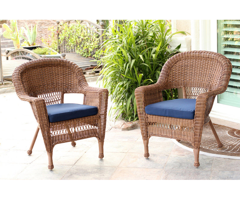 Chaise de patio avec coussins, Miel, Bleu minuit