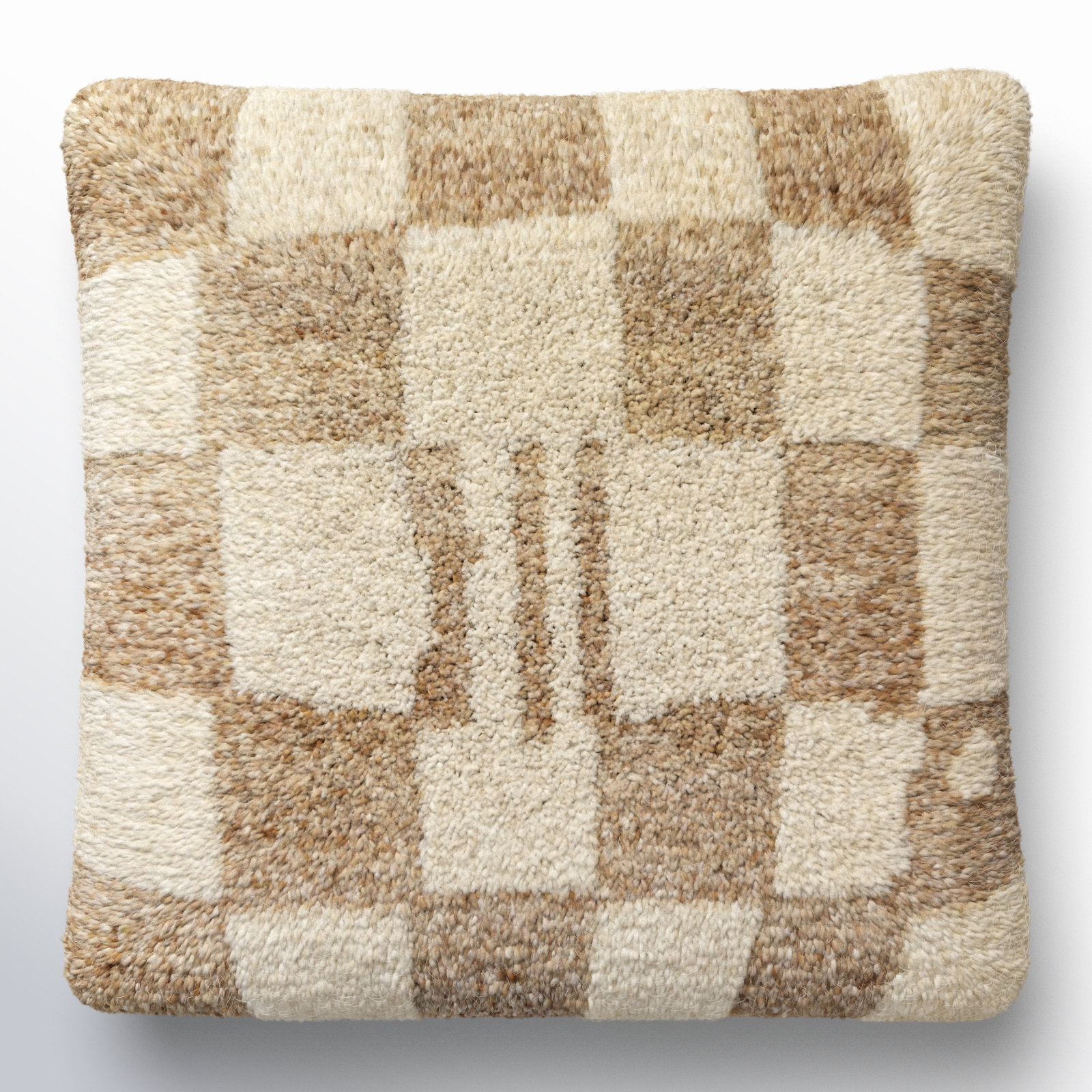 Raven Checkered Wool Throw Pillow, Polyester/Polyfill, 22" x 22", Ivory
