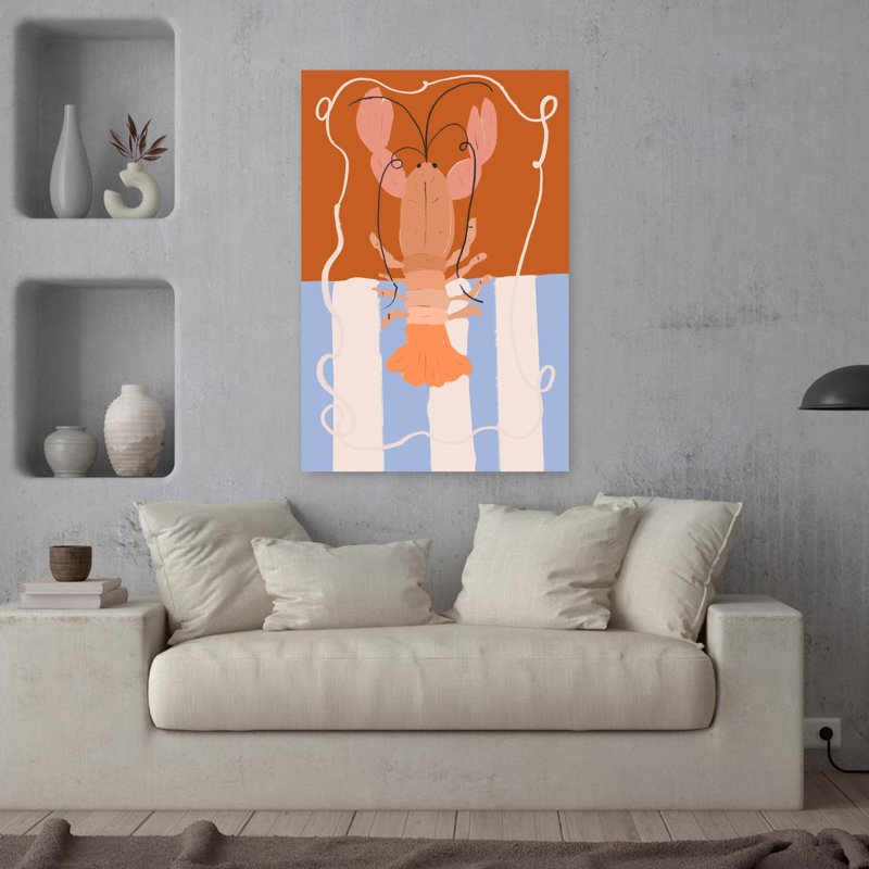 «Lobster Delight Playful Lobster Coastal», art mural, H 36 po x l 24 po