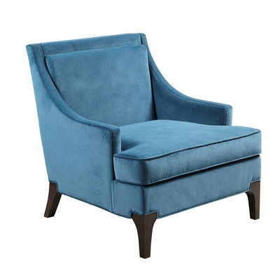 Élégante chaise d'appoint avec mousse haute, pieds en bois massif café foncé, coussin lombaire, fauteuil chic 31,56 po x P 31,75 po x 32,5 po, finition des pieds, tissu 100%, siège 23,25 po x 17,5 po, coussin pour le confort du dossier