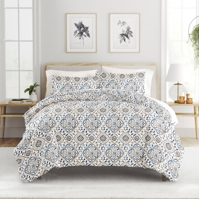 Oasis Taupe Twin-Twin XL Patterned Polyester Duvet Cover Set
