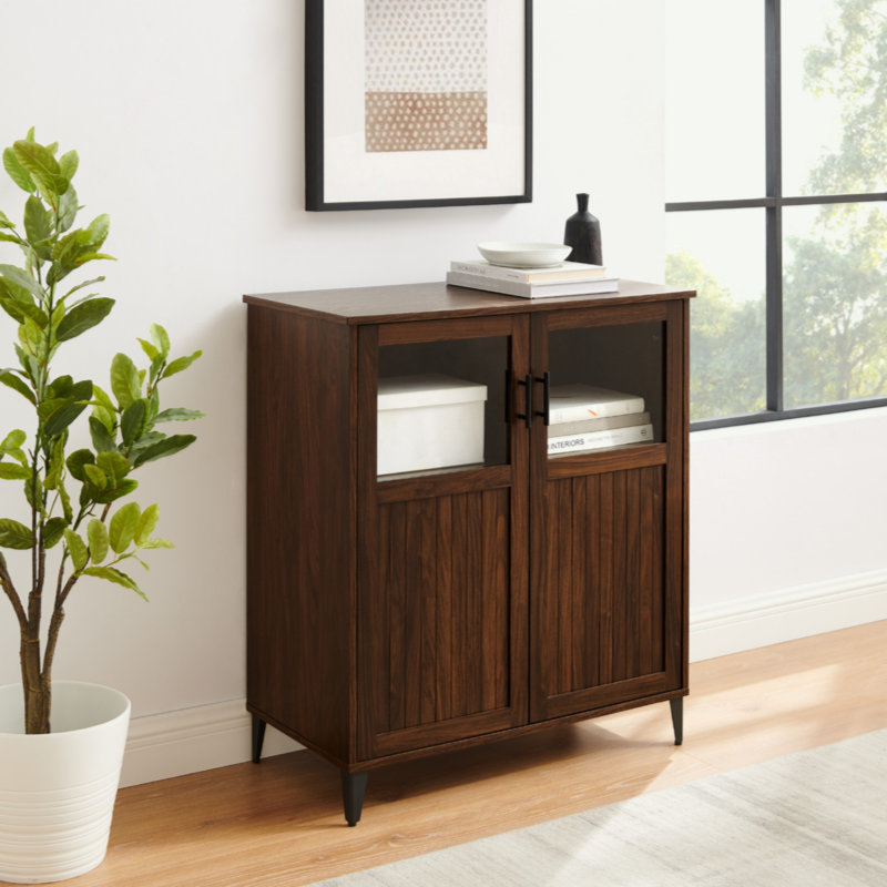 Armoire d'appoint moderne à rainures -, Marron foncé