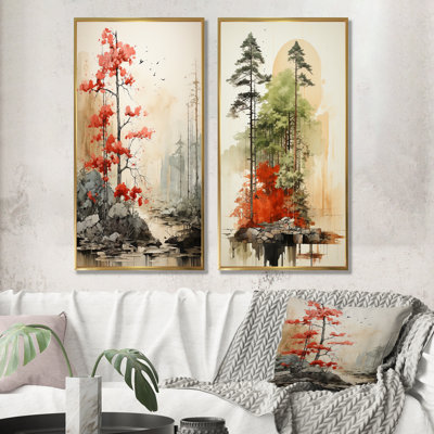 «Munimal Redwood Tree Symetry», ensemble de 2 reproductions d'art sur bois de séquoia