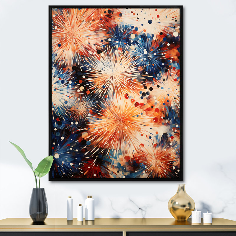 Feux d'artifice bleu et jaune - art mural, Black Picture Framed, 32" H x 16" W