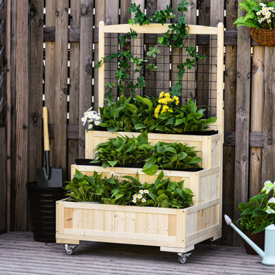 51.92" H Raised Garden Bed & Trellis - 3 Planter For Flowers, Veggies, Herbs Solid Wood Wheels And Back Storage Included 3 With Trellis, H. Box Storage. For Flower, Veggie, Herb Gardens. Strong . 2