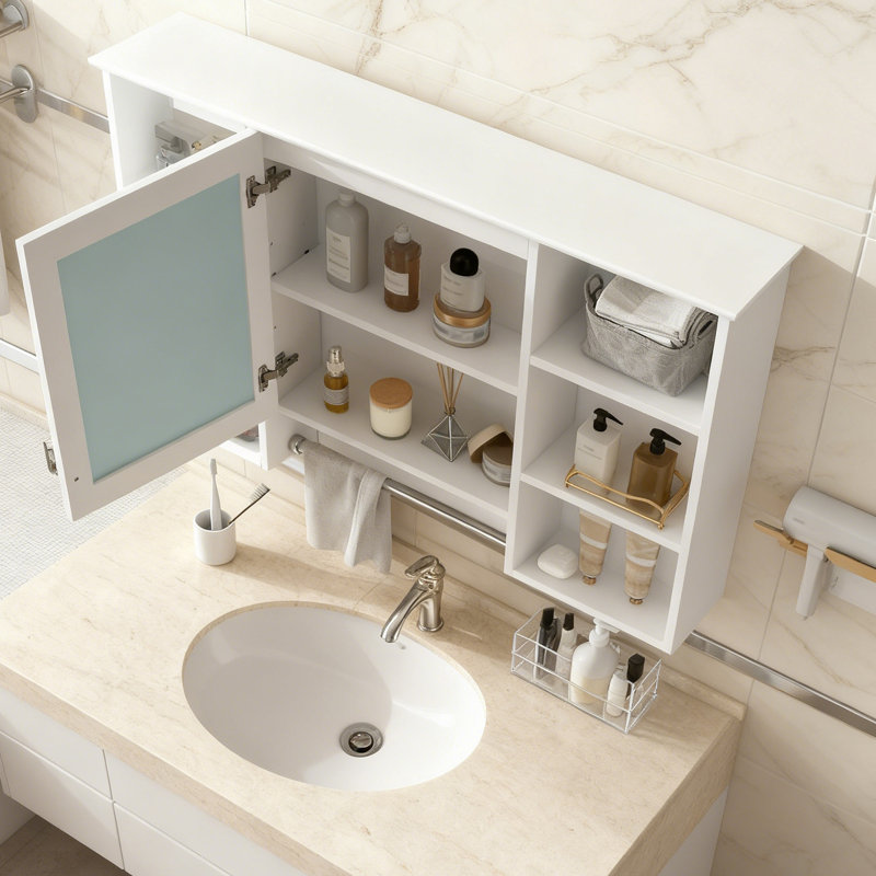 Armoire de salle de bain murale 3-en-1 avec tablettes réglables et portes à fermeture douce, Blanc