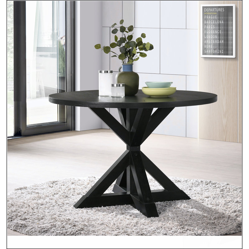 Table de salle à manger Windvale Cross-Buck Base, planches et bois d'ingénierie, H 31,5 po x L 47,25 po x l 47,25 po, Noir