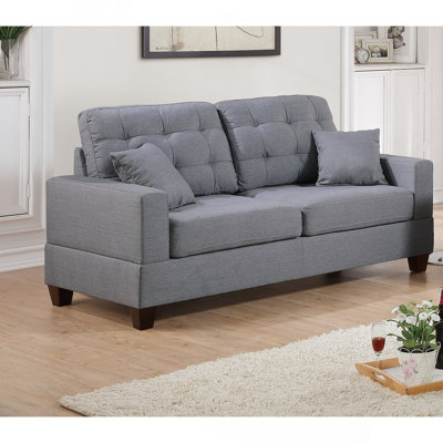 Living Room Furniture 2pc Sofa Set Grey Polyfiber Tufted Sofa Loveseat w Pillows Cushion Couch