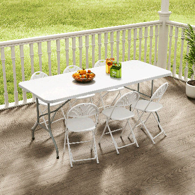 6Ft Plastic Folding Table, Portable Picnic Table With Handle And Lock Indoor Outdoor For Camping And Events