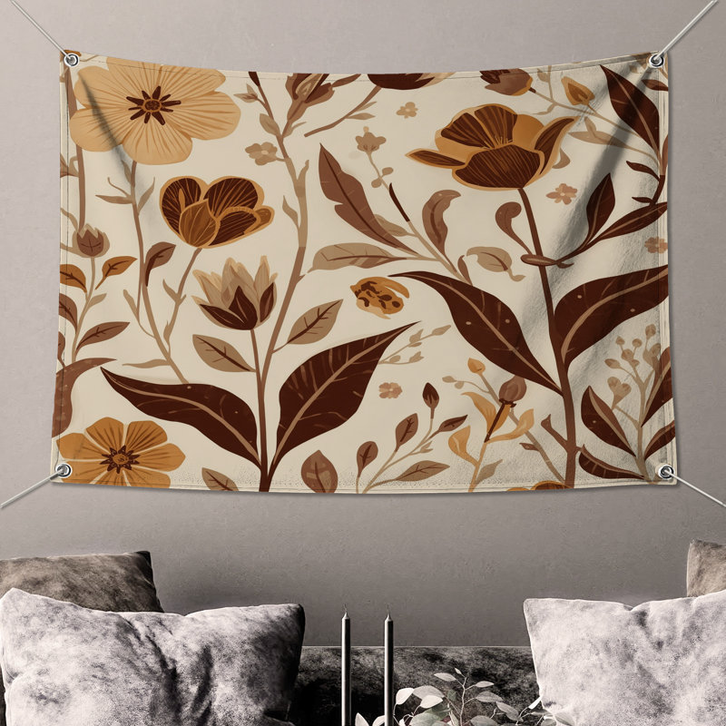 Tapisserie murale Botanical Floral Illustration - Décoration murale fleurs, 50in H x60in W with 4 Grommets