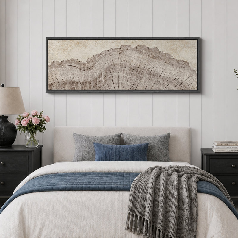 «Tree Rings in Neutral Tones», art moderne très grand, art mural, H 20 po x l 60 po, Noir, noir, noir, noir