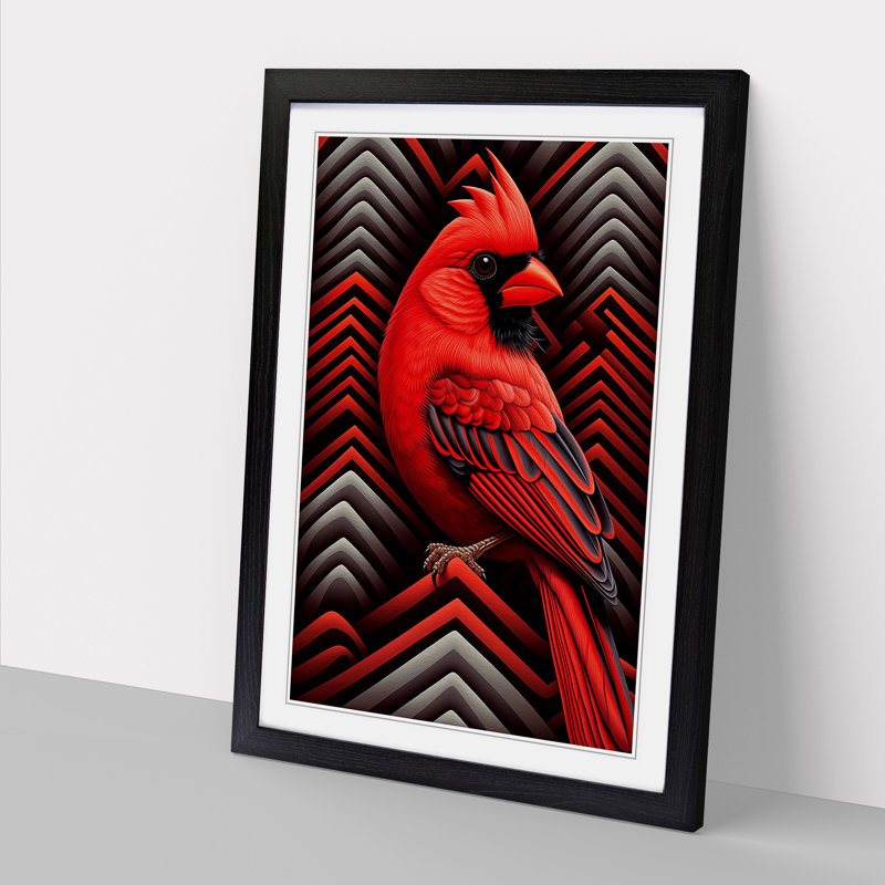 Cardinal Bird Op - Single Picture Frame Print on Wood, Black Framed, 64cm H x 46cm W x 2cm D
