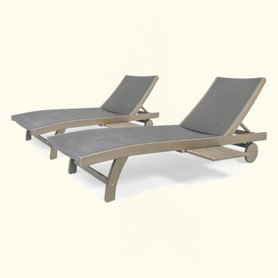 Chaise longue d'extérieur avec plateau coulissant et matériaux résistants aux intempéries pour une détente ultime, 2 pièces