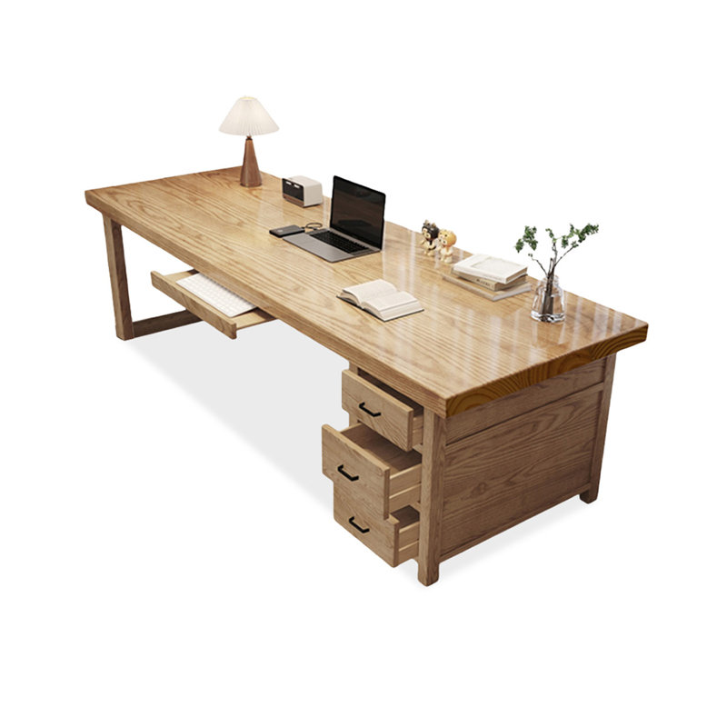 Bureaux rectangulaires en bois massif brun, 29.53" H x 86.61" W x 27.56" D, Retour à droite