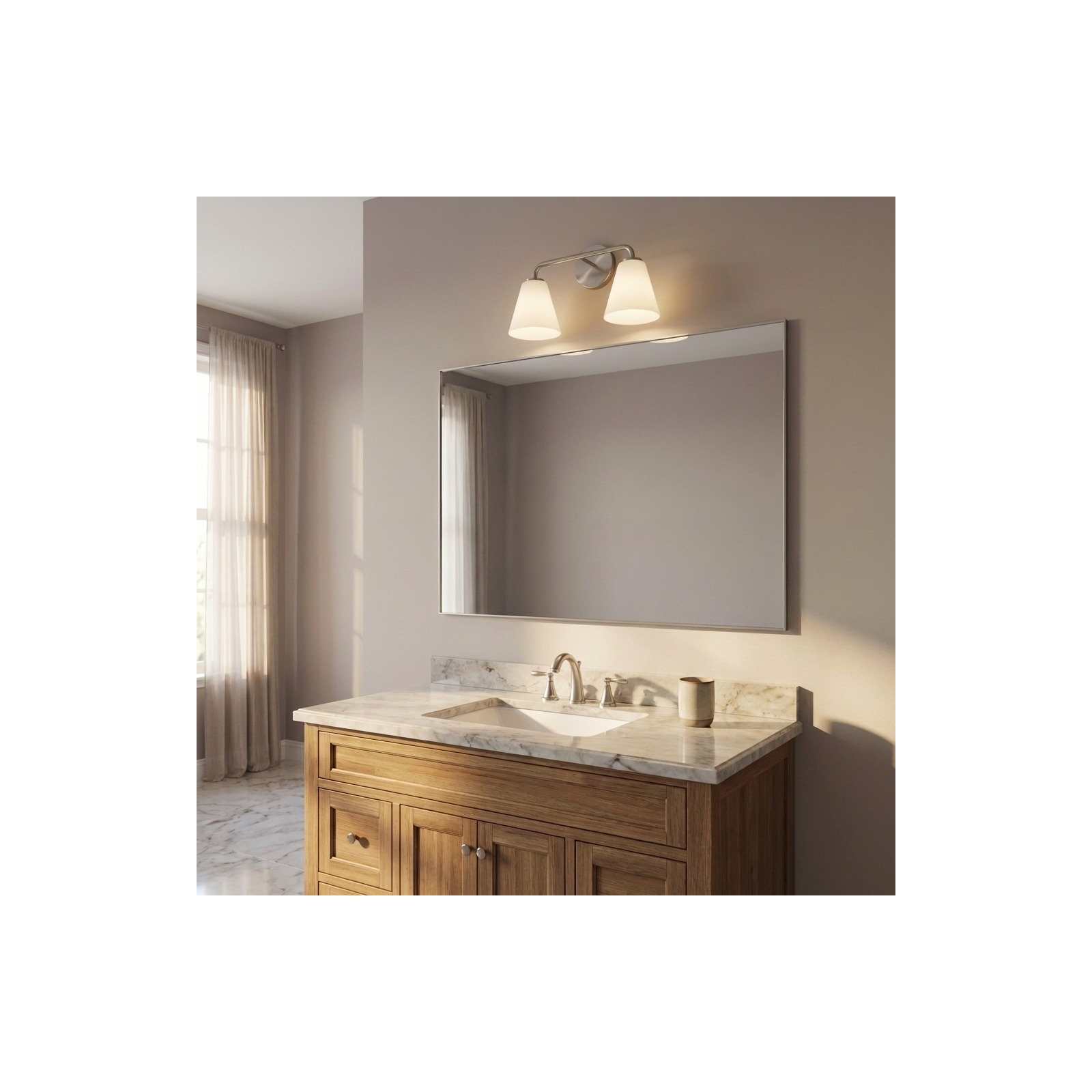 Senda One Light Vanity, 2, Brushed Nickel, White