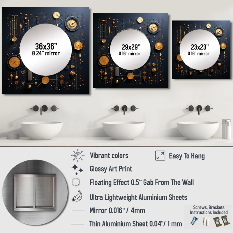 Lethco - Grand miroir carré géométrique pour décoration murale, 29 po x 29 po