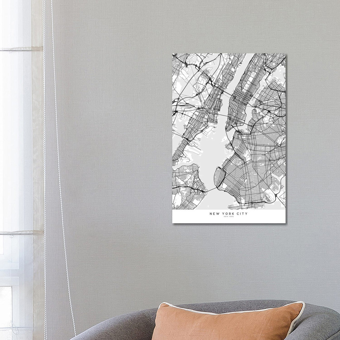 Skandinavischer Stil Karte von New York City von Blursbyai - Galerie-verpackte Leinwand Giclée