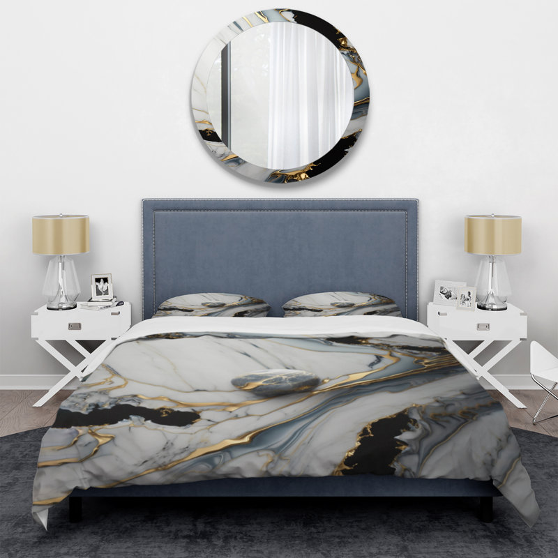 Ensemble de housse de couette en microfibre / polyester Abstract Geode Gold and White Marble III
